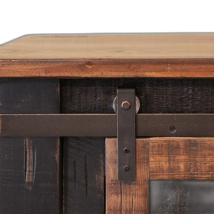 60" Black Solid Wood Cabinet Enclosed Storage Distressed TV Stand