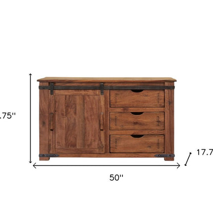 50" Brown Solid Wood Enclosed Storage Distressed TV Stand