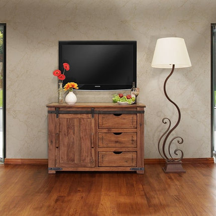 50" Brown Solid Wood Enclosed Storage Distressed TV Stand