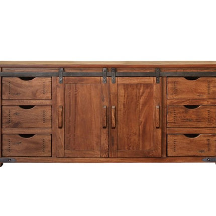 70" Brown Solid Wood Enclosed Storage Distressed TV Stand