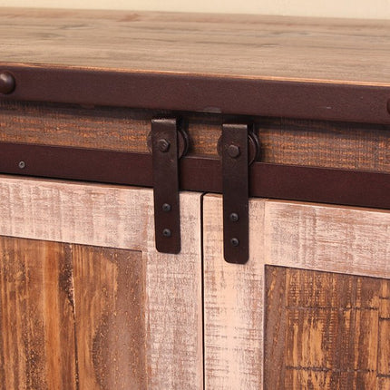 70" Brown Solid Wood Cabinet Enclosed Storage Distressed TV Stand
