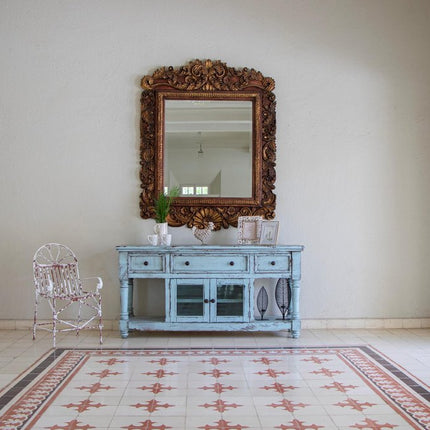 70" Blue Solid Wood Open shelving Distressed TV Stand