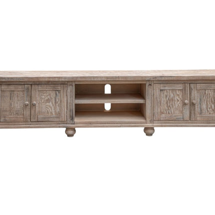 93" Desert Sand Solid Wood Cabinet Enclosed Storage Distressed TV Stand