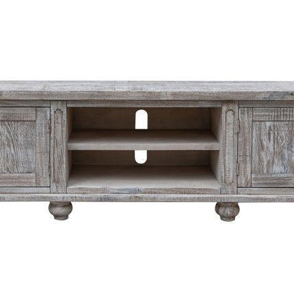 93" Desert Sand Solid Wood Cabinet Enclosed Storage Distressed TV Stand