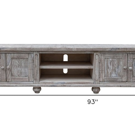 93" Desert Sand Solid Wood Cabinet Enclosed Storage Distressed TV Stand