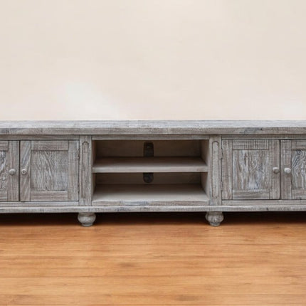 93" Desert Sand Solid Wood Cabinet Enclosed Storage Distressed TV Stand