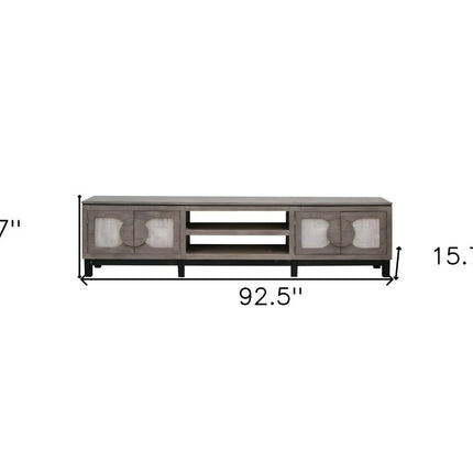 93" Gray Solid Wood Cabinet Enclosed Storage Distressed TV Stand