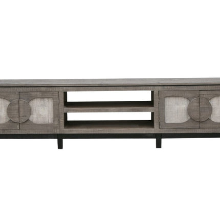 93" White Solid Wood Cabinet Enclosed Storage Distressed TV Stand