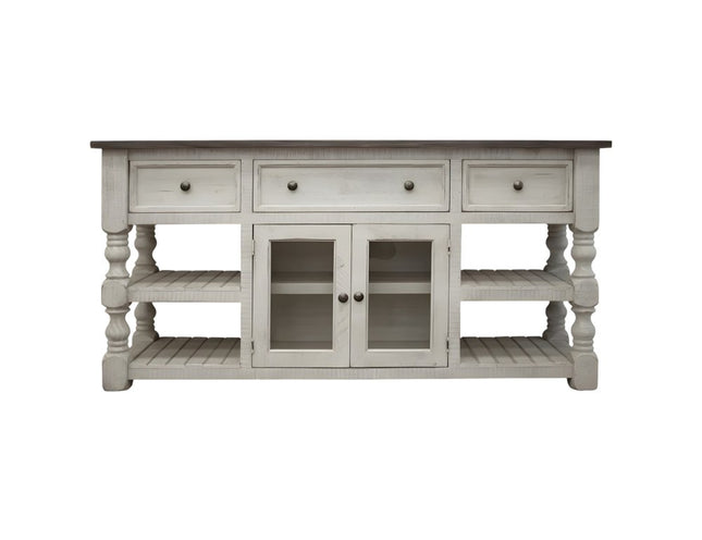 60" Ivory Solid Wood Open shelving Distressed TV Stand