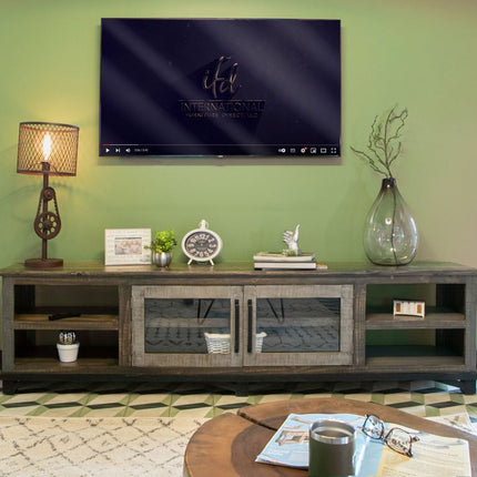 93" Brown Solid Wood Cabinet Enclosed Storage Distressed TV Stand