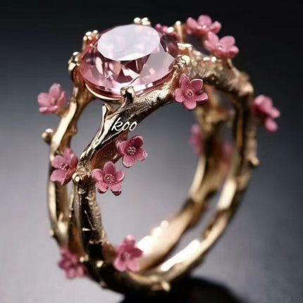 Copper Inlaid Zircon Ring Two-piece Set