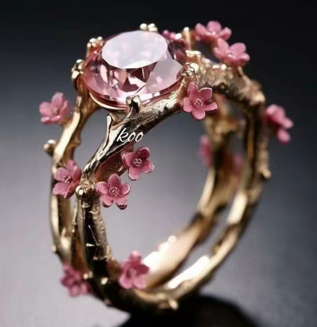 Copper Inlaid Zircon Ring Two-piece Set