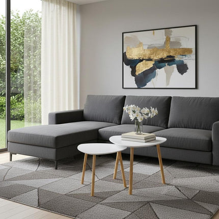 Set of Two White and Natural Wood and Solid Wood Triangle Nested Coffee Tables