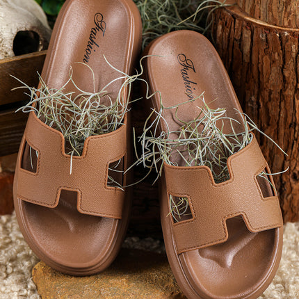 Chestnut Cutout Design Open Toe Platform Slippers (Run Small, Size Up)
