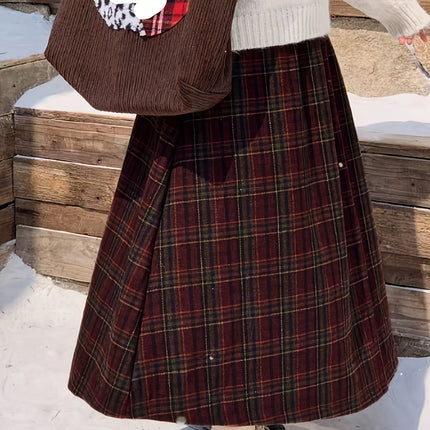 Winter New Women's Vintage Beautiful Red Plaid Skirt