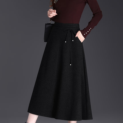 A Thick Midi Skirt for Autumn And Winter, Featuring a High Waist That Is Loose And Flattering