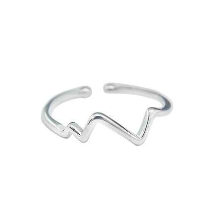 S925 Sterling Silver ECG Ring For Women Adjustable Band