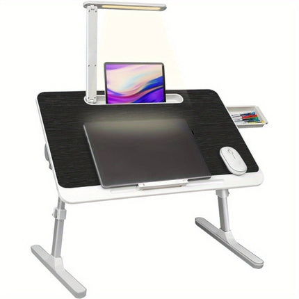 Folding Laptop Desk with Built-In LED Light and Storage Drawer – Portable Bed Table for Sofa