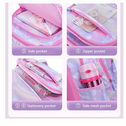 Lightweight Backpack for Girls - Colorful Rainbow & Butterfly Design, Adjustable Strap, Ideal for Elementary