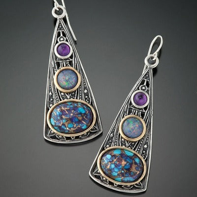 Retro Fashion Creative Triangle Amethyst Opal Earrings