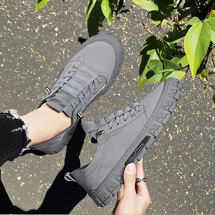 Men's Solid Color - Casual Sneakers - Preppy Style Low Top Skateboard Shoes - Breathable Non-Slip Lace-Up