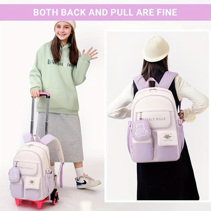 1pc School Backpacks Trolley, Backpack School Bag With 6 Wheels, Trolley School Bags For School