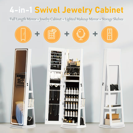 Standing LED Mirror Jewelry Cabinet - Lockable Jewelry Armoire with Full-Length
