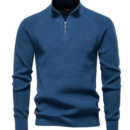 Men's Zipper Stand Collar Knitted Sweater Fashion Slim Solid Color