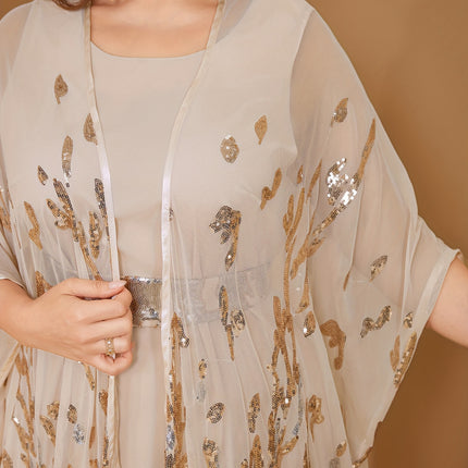 Plus Size, Plus Size Sequin Dress with Dual-Waist  Long Sleeve Train Maxi Gown, Elegant Formal Wedding