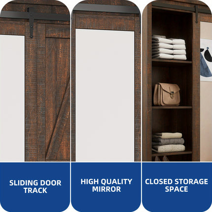 Bathroom Storage Cabinet with Full Length Mirror, Thanksgiving Christmas Halloween Day Gift