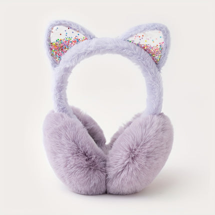 Cat Ear Headphones - Soft, Plush Faux Fur Ear Warmers with Sparkly Ears=