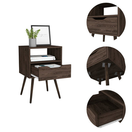 25" Brown Wood One Drawer Nightstand