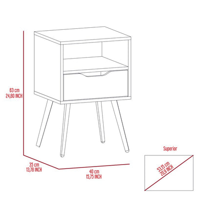 25" Gray And White Wood One Drawer Nightstand