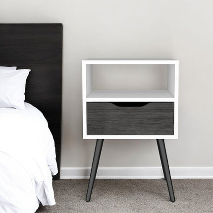 25" Gray And White Wood One Drawer Nightstand