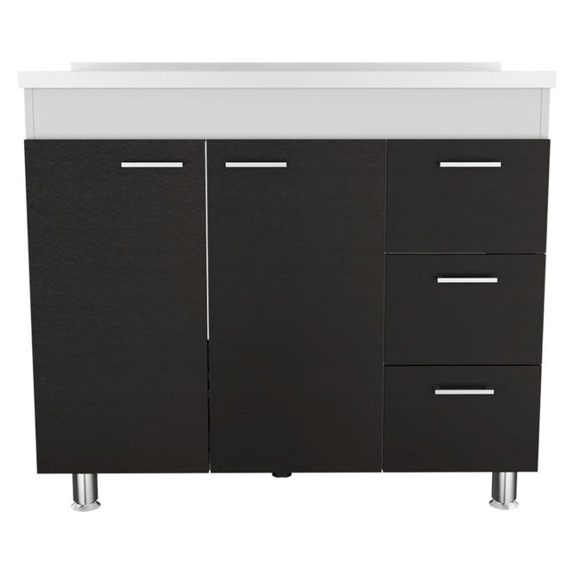 39" Black Wood Gloss Finish Door Accent Cabinet With Three Drawers