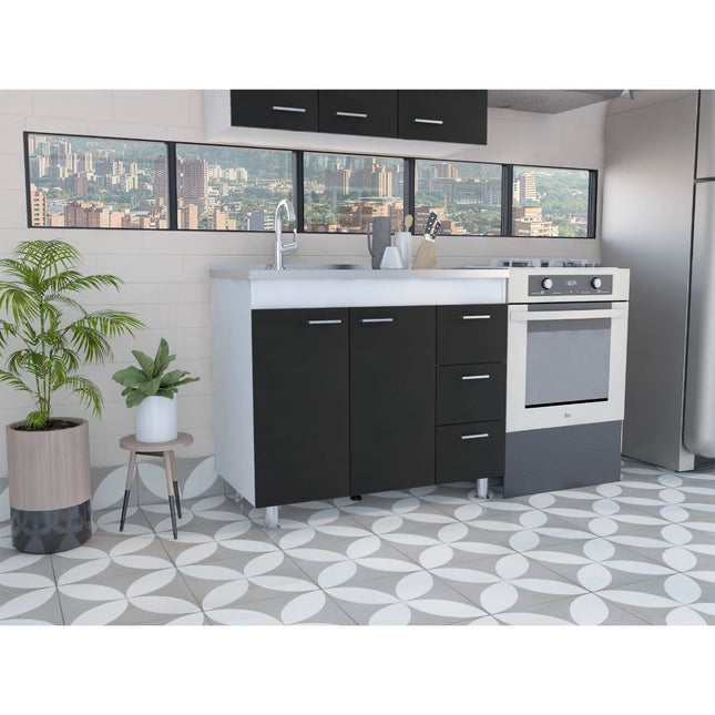 39" Black Wood Gloss Finish Door Accent Cabinet With Three Drawers