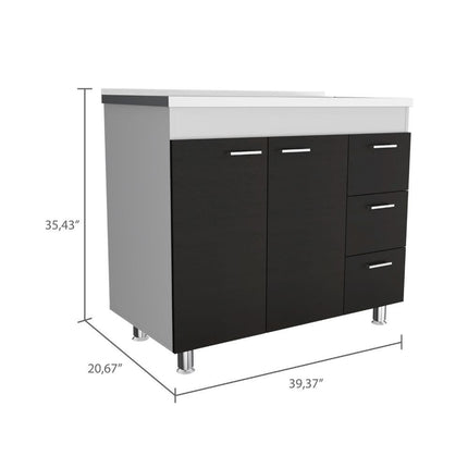 39" Black Wood Gloss Finish Door Accent Cabinet With Three Drawers