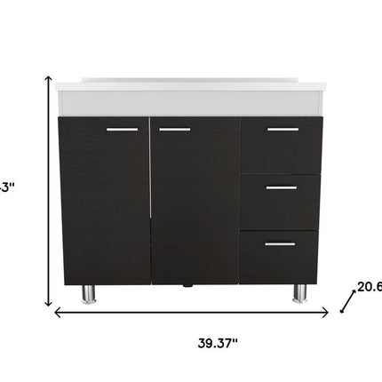 39" Black Wood Gloss Finish Door Accent Cabinet With Three Drawers