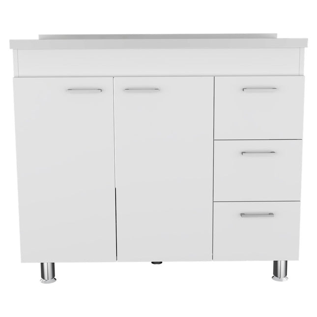 39" White Wood Lacquered Door Gloss Finish Door Accent Cabinet With Three Drawers