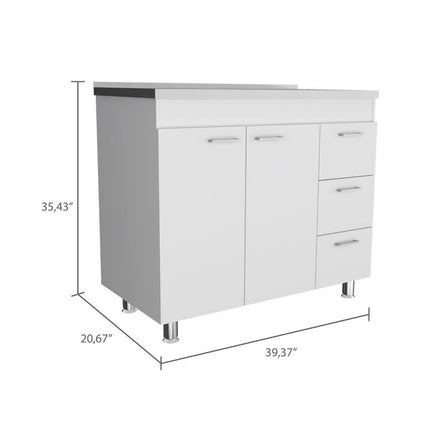 39" White Wood Lacquered Door Gloss Finish Door Accent Cabinet With Three Drawers