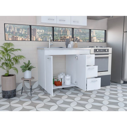 39" White Wood Lacquered Door Gloss Finish Door Accent Cabinet With Three Drawers