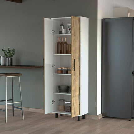 71" White and Light Brown Wood Accent Cabinet With Two Doors
