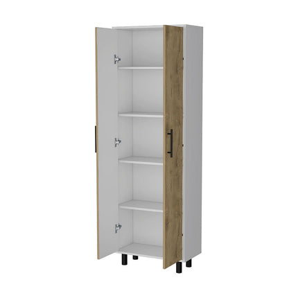 71" White and Light Brown Wood Accent Cabinet With Two Doors