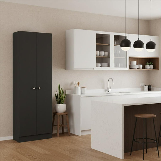 71" Black Wood Pantry Or Storage Closet