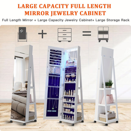360° Spinning, 6 LED Lights, Full-Length Mirror, Large Capacity, Lockable