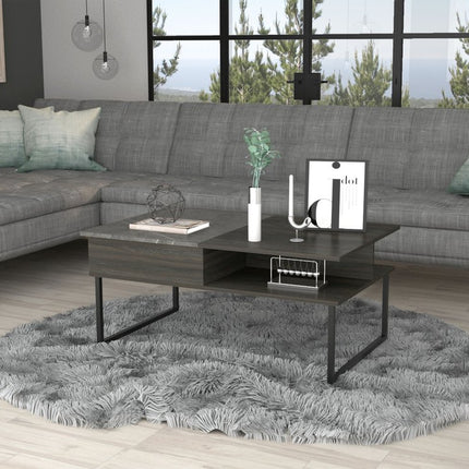 41" Espresso And Black Wood And Metal Lift Top Coffee Table With Shelf
