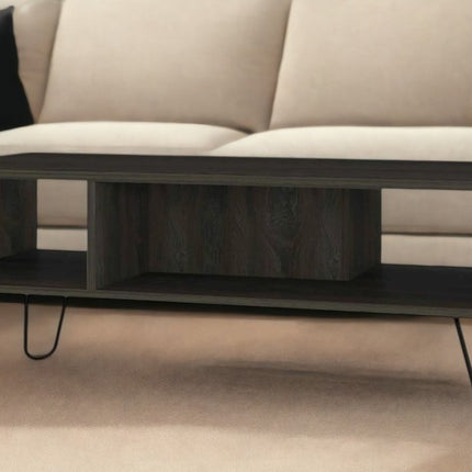 40" Espresso And Black Wood And Metal Coffee Table With Shelf