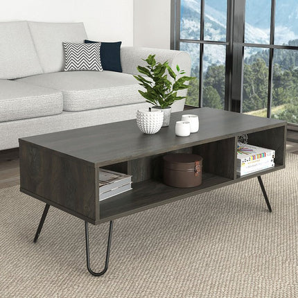 40" Espresso And Black Wood And Metal Coffee Table With Shelf