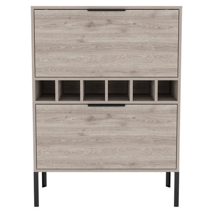 43" Light Gray and Black Wood Bar Cabinet With Two Doors