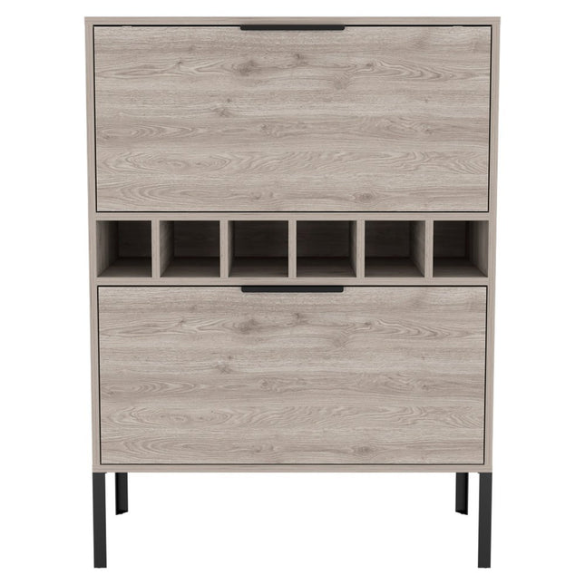43" Light Gray and Black Wood Bar Cabinet With Two Doors